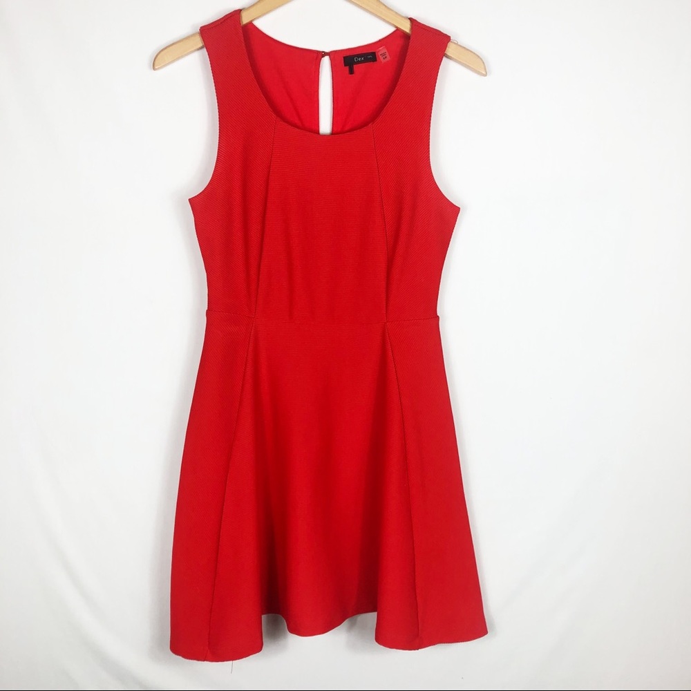Dex 1963 Ribbed Fit & Flare Mini Dress | Red Orange | Size Small